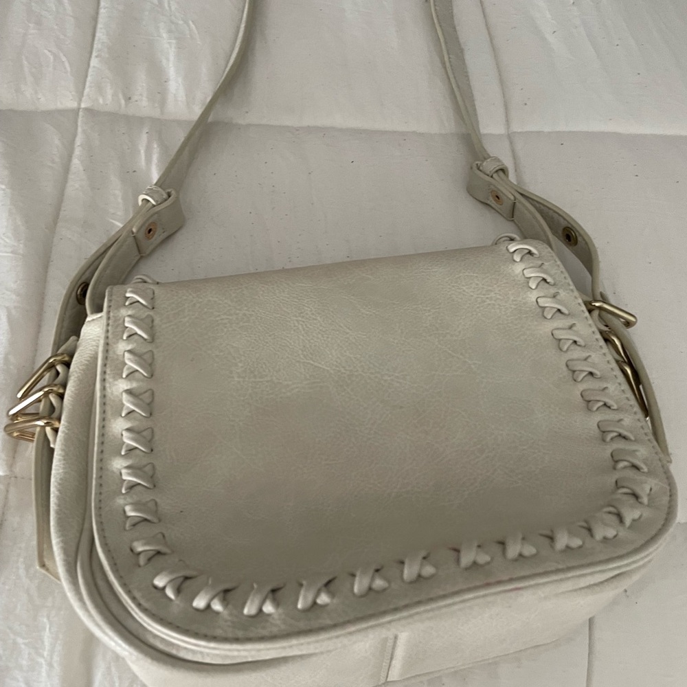 Cream Crossbody Bag with Whipstitch Detail